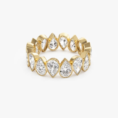 Pear Moissanite Eternity Ring 14K Solid Gold Full Eternity Pear Shape Lab Grown Diamond Wedding Ring Bezel Set Pear Lab Grown Diamond Band.