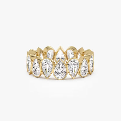Pear Moissanite Eternity Ring 14K Solid Gold Full Eternity Pear Shape Lab Grown Diamond Wedding Ring Bezel Set Pear Lab Grown Diamond Band.