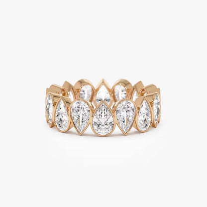 Pear Moissanite Eternity Ring 14K Solid Gold Full Eternity Pear Shape Lab Grown Diamond Wedding Ring Bezel Set Pear Lab Grown Diamond Band.