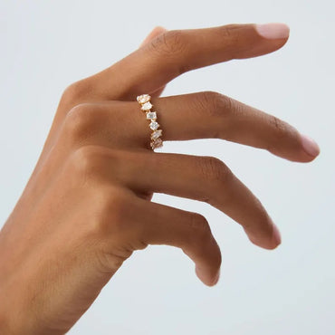 Multi-Shaped Lab Grown Diamond Band 14K Solid Gold Mixed Shape Full Eternity Moissanite Wedding Band Multi Shape Anniversary  Ring For Women