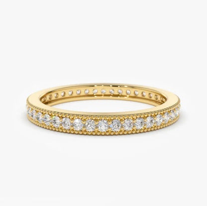 Full Eternity Moissanite Wedding Band 14K Solid Gold Lab Grown Diamond Wedding Ring Minimalist Matching Anniversary Ring Stacking Ring.
