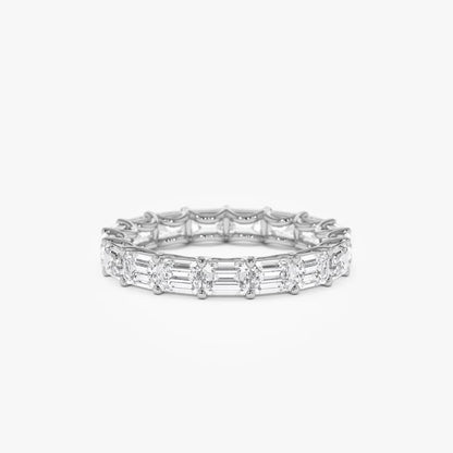 Emerald Cut Moissanite Wedding Band 14K Solid Gold East West Prong Setting Full Eternity Emerald Cut Lab Grown Diamond Ring Anniversary Gift