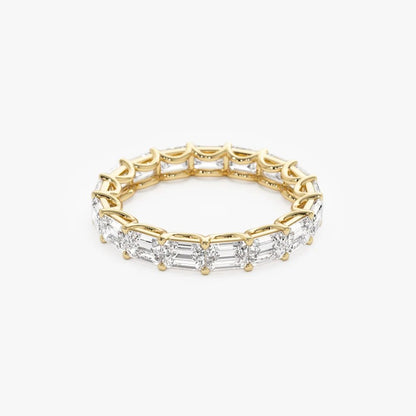 Emerald Cut Moissanite Wedding Band 14K Solid Gold East West Prong Setting Full Eternity Emerald Cut Lab Grown Diamond Ring Anniversary Gift