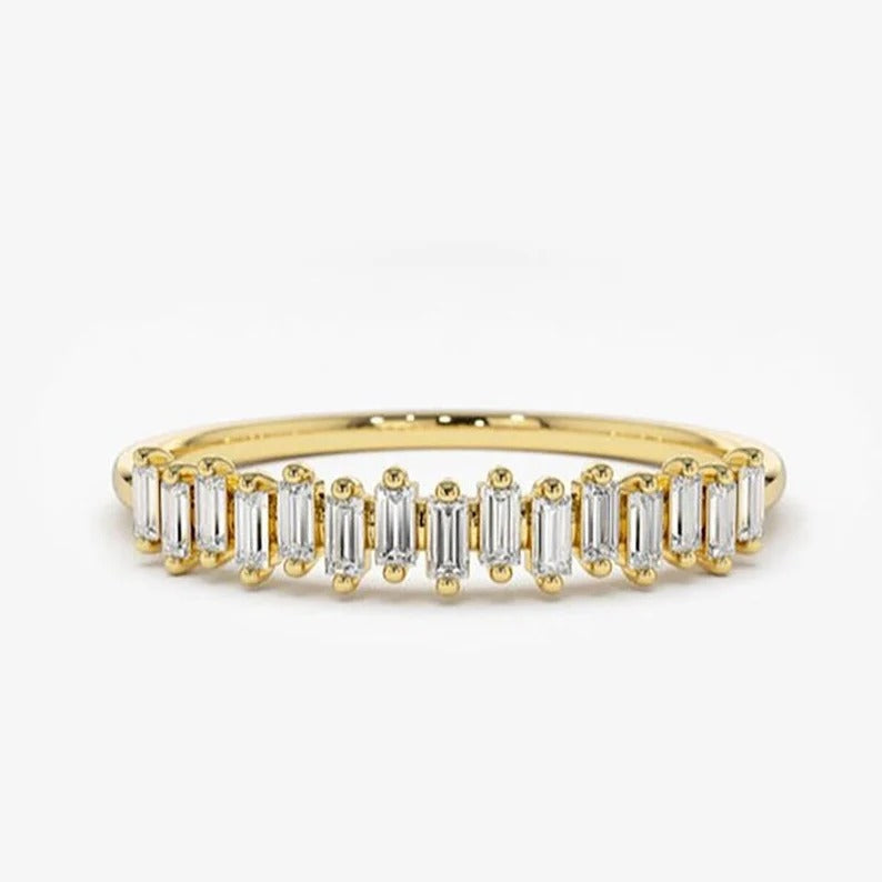 Scattered Mini Baguette Diamond Half Eternity Bridal Wedding Band For Women Baguette Lab Grown Diamond Stacking Band For Her 14K Gold Ring.