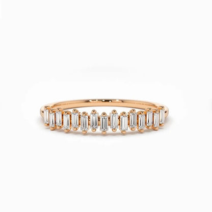 Scattered Mini Baguette Diamond Half Eternity Bridal Wedding Band For Women Baguette Lab Grown Diamond Stacking Band For Her 14K Gold Ring.