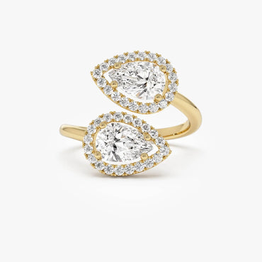 Pear Cut Toi Et Moi Engagement Ring 14K Solid Gold Two Stone Moissanite Ring Unique Pear Cut Halo Double Stone Ring Anniversary Gifts Women.