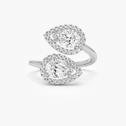 Pear Cut Toi Et Moi Engagement Ring 14K Solid Gold Two Stone Moissanite Ring Unique Pear Cut Halo Double Stone Ring Anniversary Gifts Women.