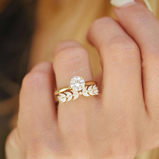1.15 TW Marquise Cut Lab Grown Diamond Band Round Side Stone 14K Solid Gold Moissanite Wedding Band For Women Matching Anniversary Band.