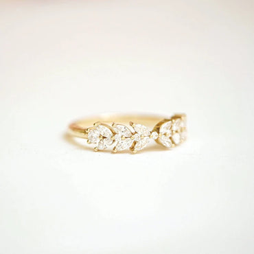 1.15 TW Marquise Cut Lab Grown Diamond Band Round Side Stone 14K Solid Gold Moissanite Wedding Band For Women Matching Anniversary Band.