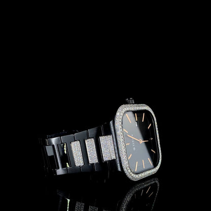 Titan Black Square Dial Diamond Watch – Luxury Men’s Timepiece with Crystal-Studded Bezel & Bracelet