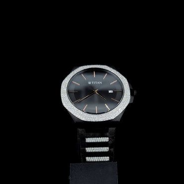 Titan Black Ceramic Men’s Watch with 4.00 CT Lab-Grown Round Moissanite Diamonds – Octagon Bezel & Minimalist Dial