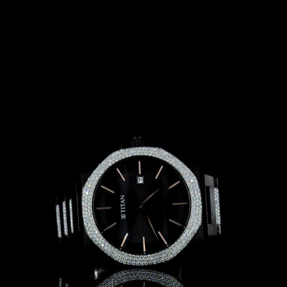 Titan Black Ceramic Men’s Watch with 4.00 CT Lab-Grown Round Moissanite Diamonds – Octagon Bezel & Minimalist Dial