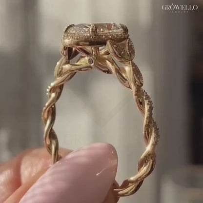 3CT Oval Diamond Engagement Ring, Twisted Vine Bypass, Solid Gold, Lab-Grown Diamond or Moissanite.