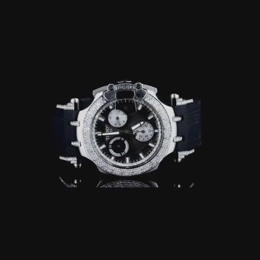 “Men’s Luxury Iced Out Chronograph Watch with Rubber Strap – Diamond Bezel Sport Watch”