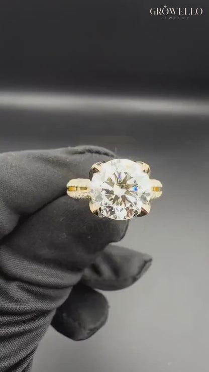 5 CT Round Diamond Hidden Halo Engagement Ring, Solid Gold, Lab Grown Diamond or Moissanite