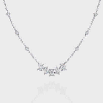 Emerald-Cut Baguette Station Necklace – Five-Stone V Cluster with Sparkle Stations, Adjustable Layering Chain, Minimal Everyday Luxury Gift