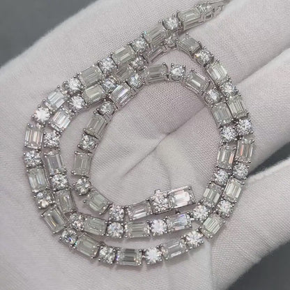 Fancy Round & Emerald Cut Moissanite Tennis Chain, Tennis necklace, Iced Out Chain, Anniversary Gift For Him Or Her