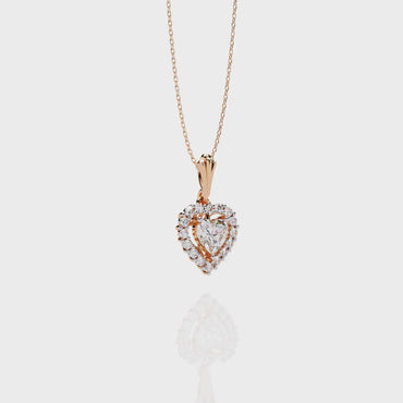 Heart Halo Pendant Necklace – Vintage Sunburst Medallion with Center Heart Stone, Custom in Lab-Grown Diamond or Moissanite, Gift for Her