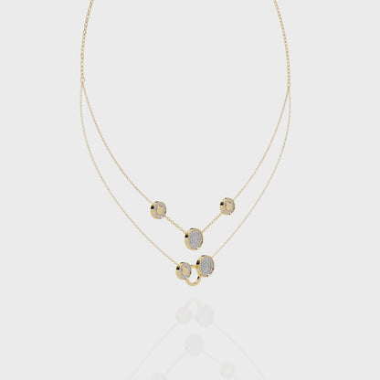 Layered Circle Station Necklace | Double-Strand Pavé Disc Dots & Interlocking Rings | Lab-Grown Diamond/Moissanite | Solid Gold or Platinum