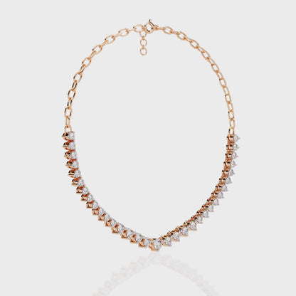 Graduated Heart Riviera Necklace – Diamond Heart Tennis Choker, Floating Round Stones, Lab-Grown or Moissanite, Everyday Minimal Luxe