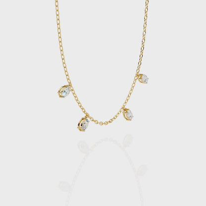 Oval Drop Charm Necklace | Floating Oval Stations on Fine Chain | Lab-Grown Diamond/Moissanite | Solid Gold or Platinum | Minimal Everyday Luxe