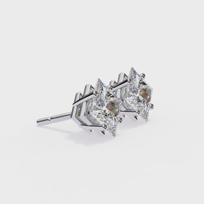 2 CT Princess-Cut Stud Earrings | Modern Cross-Basket 4-Prong | Lab-Grown Diamond or Moissanite | Solid Gold/Platinum | Screw-Back