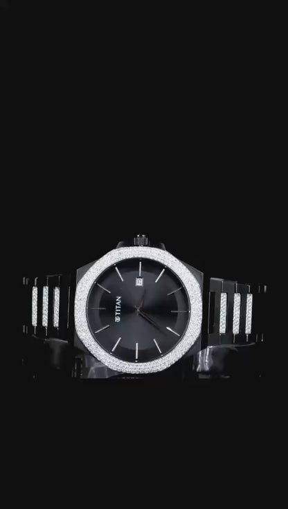 Titan Black Ceramic Men’s Watch with 4.00 CT Lab-Grown Round Moissanite Diamonds – Octagon Bezel & Minimalist Dial