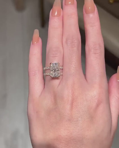 4ct radiant split double band ring, pavé shank, solid gold, lab-grown diamond or moissanite
