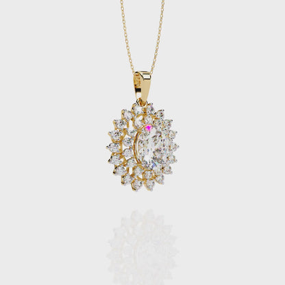 Oval Sunburst Halo Pendant Necklace – Double Halo Cluster – Lab-Grown Diamond or Moissanite, Vintage-Inspired Sparkle Gift for Her