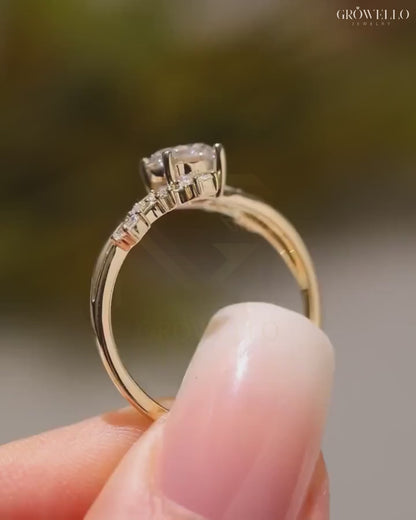 2CT Round Floral Cluster Ring, Split Shank Gold Design, Lab-Grown Diamond or Moissanite