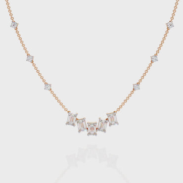 Emerald-Cut Baguette Station Necklace – Five-Stone V Cluster with Sparkle Stations, Adjustable Layering Chain, Minimal Everyday Luxury Gift