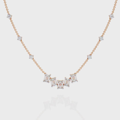 Emerald-Cut Baguette Station Necklace – Five-Stone V Cluster with Sparkle Stations, Adjustable Layering Chain, Minimal Everyday Luxury Gift