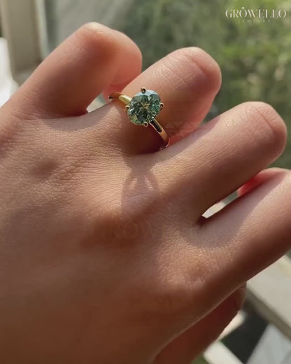 3CT Green Oval Engagement Ring, Luxury Solitaire, Solid Gold, Lab-Grown Diamond or Moissanite