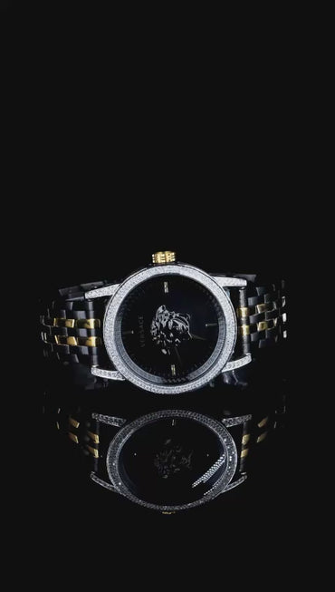 Luxury Two-Tone Lion Dial Watch – Diamond Bezel | Versace Style Men's Wristwatch