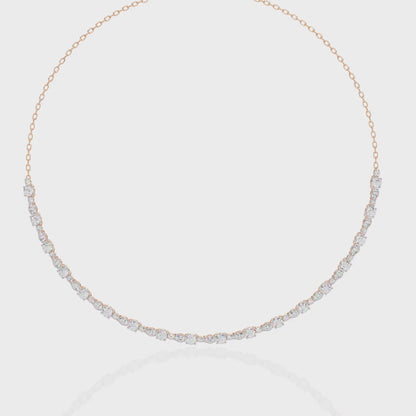 Diamond Riviera Half-Tennis Necklace | Floating Prong-Set Bar on Fine Chain | Lab-Grown/Moissanite | Solid Gold or Platinum | Minimal Luxe