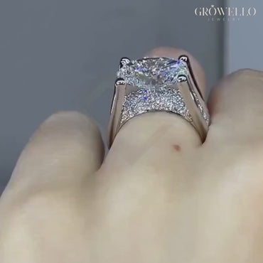 5 CT Oval Cathedral Engagement Ring, Hidden Pave Bridge, Split Shank, Solid Gold, IGI Lab Grown Diamond or Moissanite
