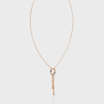 Circle Lariat Bar Drop Necklace | Minimal Y Pendant with Princess-Cut Accents | Lab-Grown Diamond/Moissanite | Solid Gold or Platinum