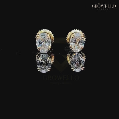 3 CT Oval Diamond Stud Earrings, Solitaire Prong, Solid Gold, IGI Lab Grown Diamond or Moissanite
