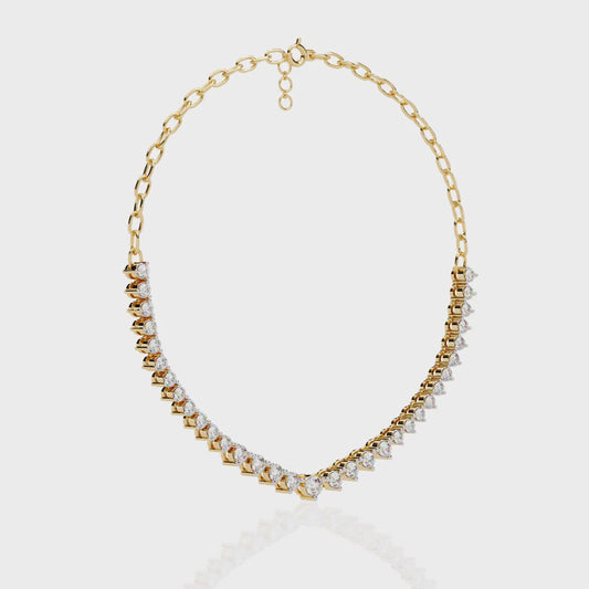 Graduated Heart Riviera Necklace – Diamond Heart Tennis Choker, Floating Round Stones, Lab-Grown or Moissanite, Everyday Minimal Luxe