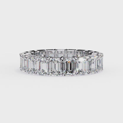 Emerald-Cut Eternity Ring | Full-Circle Shared-Prong | Lab-Grown Diamond/Moissanite | Solid Gold or Platinum | Wedding & Anniversary Band