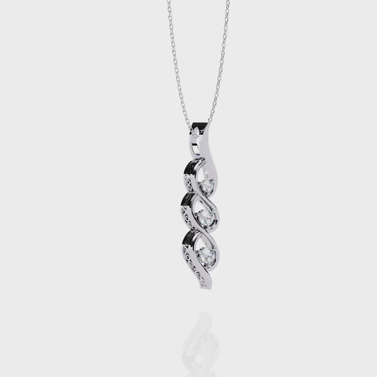 Infinity Swirl Three-Stone Diamond Pendant Necklace | Round Brilliant Trio Past-Present-Future | Lab-Grown or Moissanite | Everyday Gift