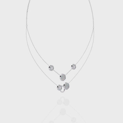 Layered Circle Station Necklace | Double-Strand Pavé Disc Dots & Interlocking Rings | Lab-Grown Diamond/Moissanite | Solid Gold or Platinum