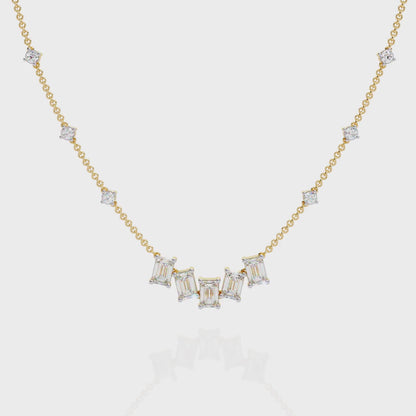 Emerald-Cut Baguette Station Necklace – Five-Stone V Cluster with Sparkle Stations, Adjustable Layering Chain, Minimal Everyday Luxury Gift