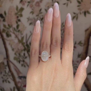 Art Deco Oval Moissanite Mosaic Ring, 14K Solid Gold Mosaic Ring, Proposal Ring for Mom, Anniversary or Birthday Gift, Lab Grown Jewelry