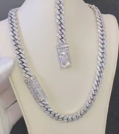 12mm Real VVS1 Moissanite Diamond Cuban Link Chain Hip Hop Chain
