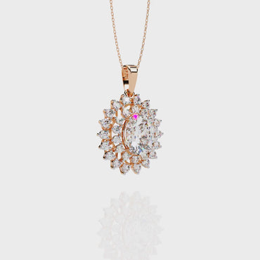 Oval Sunburst Halo Pendant Necklace – Double Halo Cluster – Lab-Grown Diamond or Moissanite, Vintage-Inspired Sparkle Gift for Her