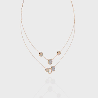 Layered Circle Station Necklace | Double-Strand Pavé Disc Dots & Interlocking Rings | Lab-Grown Diamond/Moissanite | Solid Gold or Platinum