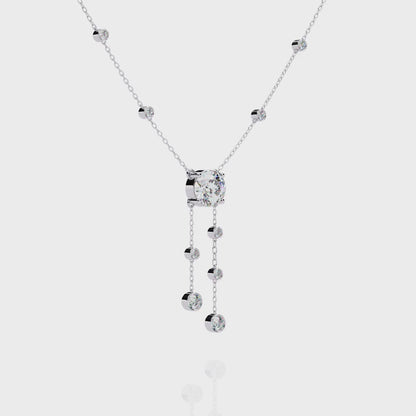 Dainty Y Lariat Necklace with Round SolitaireDangling Bezel Drops — Station Diamond Chain, Minimalist Layering, Gift for Her — Sparkle