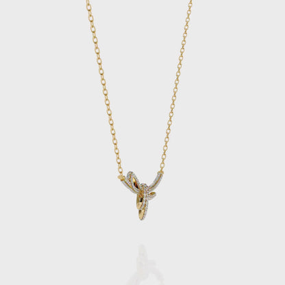 Bow Knot Diamond Necklace – Pave Ribbon Pendant, Dainty Sparkle, Adjustable Chain, Bridesmaid/Anniversary Gift, Everyday Elegant Jewelry