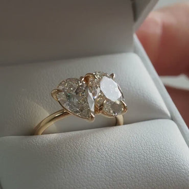 5 CTW Toi Et Moi Moissanite Ring Pear and Oval Cut Two Stone Engagement Ring Double Stone Lab Grown Diamond Ring Promise Ring for Her.